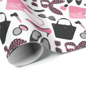 Papier Cadeau Papier d'emballage rose et noir (Coin rond)