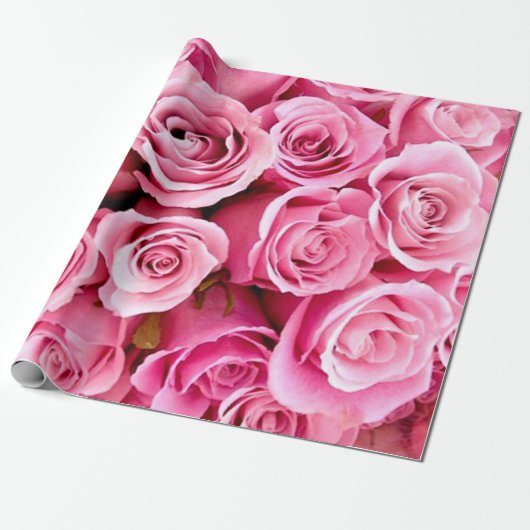 Papier Cadeau Papier d'emballage rose roses (Déroulé)