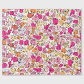 Papier Cadeau Papier d'emballage rose vif pour bébé fille (Plat)