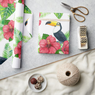 Papier Cadeau Papier d'emballage Toucan et bouquet tropical