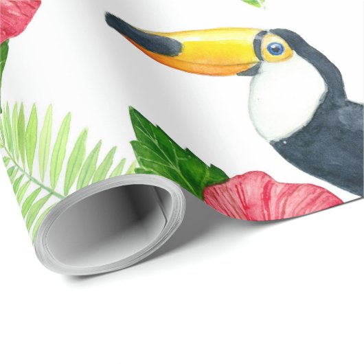 Papier Cadeau Papier d'emballage Toucan et bouquet tropical (Coin rond)