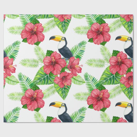 Papier Cadeau Papier d'emballage Toucan et bouquet tropical (Plat)