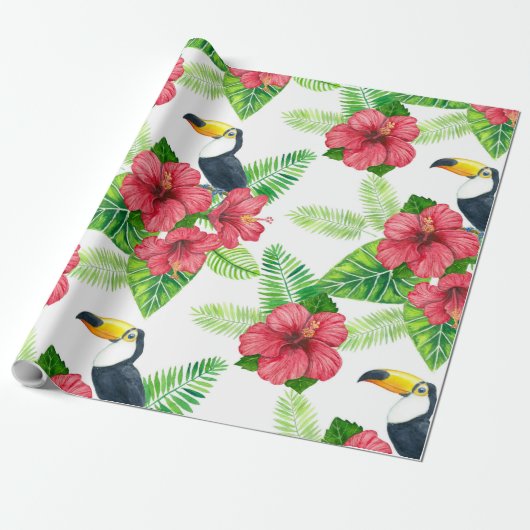 Papier Cadeau Papier d'emballage Toucan et bouquet tropical (Déroulé)