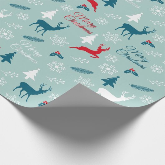 Papier Cadeau Papier d'emballage turquoise avec des cerfs (Coin)