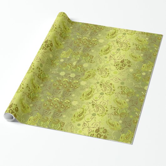 Papier Cadeau Papier d'emballage vert de Paisley (Déroulé)