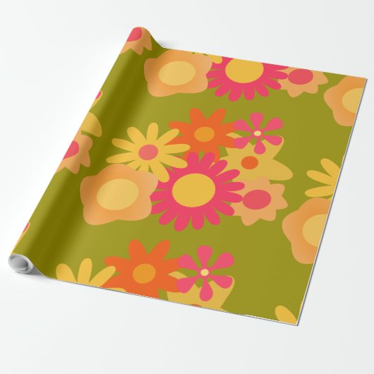 Papier Cadeau papier d'emballage vert rose vintage (Déroulé)