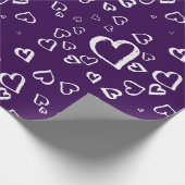 Papier Cadeau Papier d'emballage violet avec cœurs blancs (Coin)