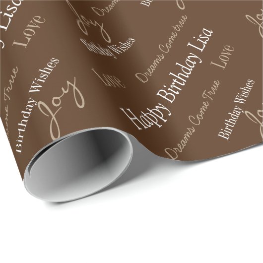 Papier Cadeau Papier d'enlèvement d'anniversaire Brown Nom perso (Coin rond)