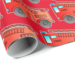 Papier Cadeau Papier d'enlèvement de camion de pompier rouge pou