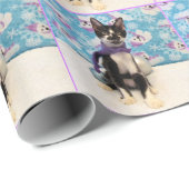 Papier Cadeau Papier d'enrobage de Noël de chat avec étendard Co (Coin rond)