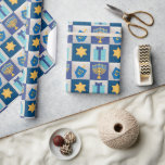 Papier Cadeau Papier d'enrobage de surface Hanoukka<br><div class="desc">Une Menorah,  l'étoile de David,  Dreidel et Gift confectionnent vos cadeaux pop avec ce papier d'emballage charmant. Coordonnez votre maison avec toute la collection Hanoukka Quilt !</div>