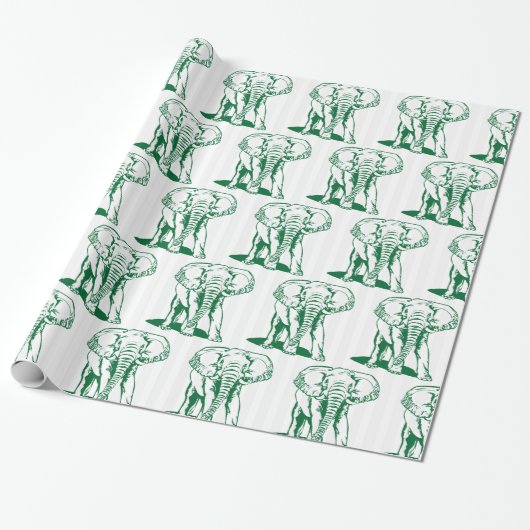 Papier Cadeau Papier d'enrobage d'illustration d'éléphant vert (Déroulé)