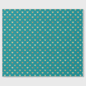 Papier Cadeau Papier d'enrobage Motif de Coeurs d'or Turquoises (Plat)