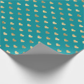 Papier Cadeau Papier d'enrobage Motif de Coeurs d'or Turquoises (Coin)