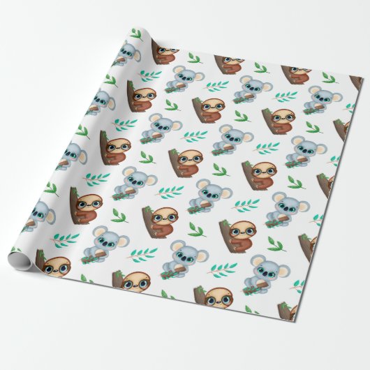 Papier Cadeau Papier d'enrobage Motif Sloth (Déroulé)
