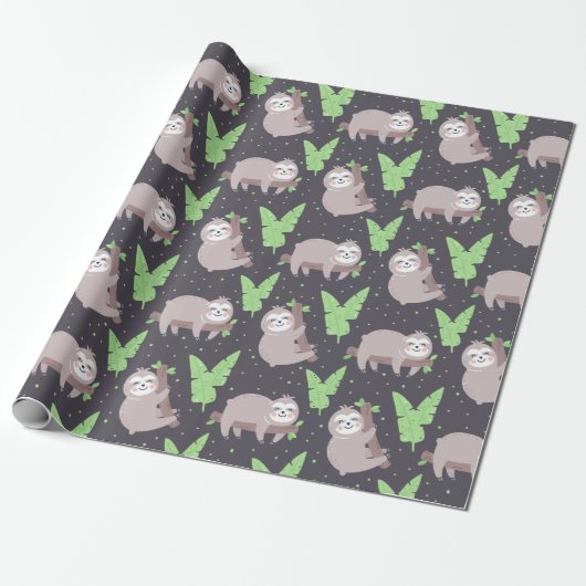 Papier Cadeau Papier d'enrobage Motif Sloth (Déroulé)