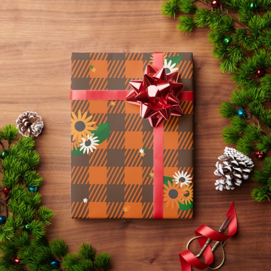 Papier Cadeau Papier d'enrobage Orange Flower Checker (Cadeau de vacances)
