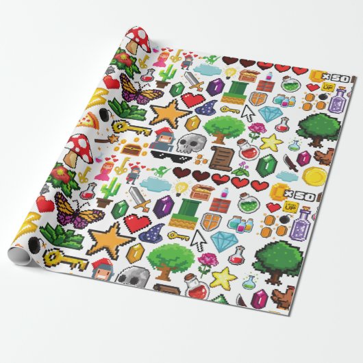 Papier Cadeau Papier d'enrobage Pixel Retro Gamer (Déroulé)