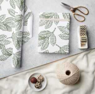 Papier Cadeau Papier d'enrobage rustique vert hiver feuillage de
