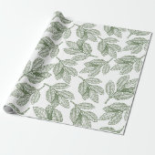 Papier Cadeau Papier d'enrobage rustique vert hiver feuillage de (Déroulé)