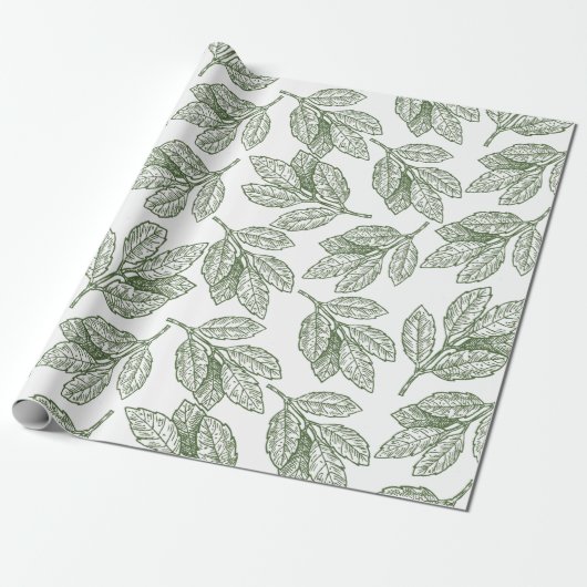 Papier Cadeau Papier d'enrobage rustique vert hiver feuillage de (Déroulé)