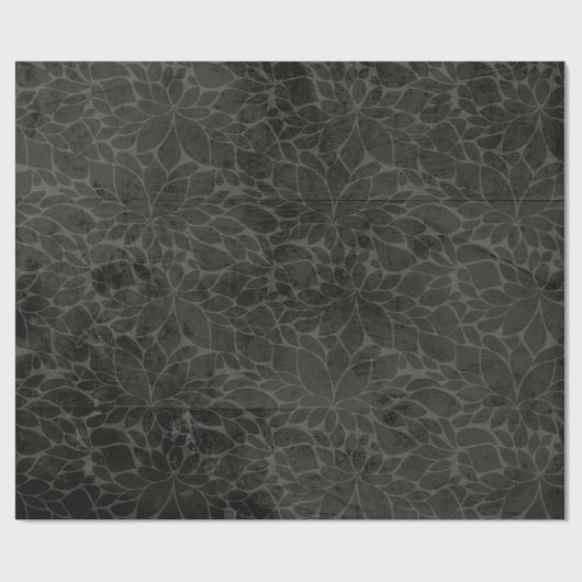 Papier Cadeau Papier d'enveloppement à feuilles florales noires (Plat)