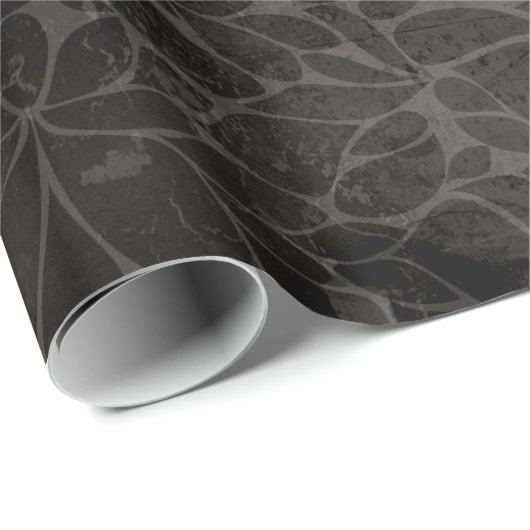 Papier Cadeau Papier d'enveloppement à feuilles florales noires (Coin rond)