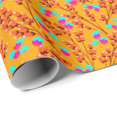 Papier Cadeau Papier d'enveloppement à fleurs d'automne orange (Coin rond)