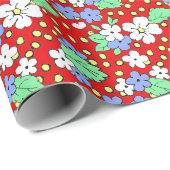 Papier Cadeau Papier d'enveloppement à fleurs rouges et blanches (Coin rond)