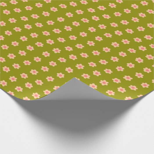Papier Cadeau Papier d'enveloppement à fleurs vert d'olive hippi (Coin)