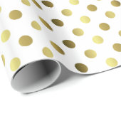 Papier Cadeau Papier d'enveloppement à points Polka or et blanc (Coin rond)