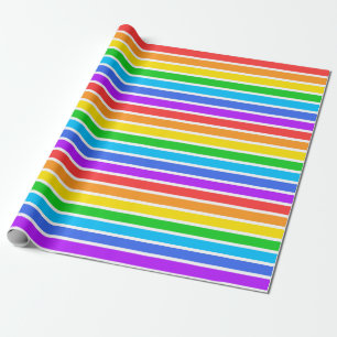 Papier Cadeau Papier d'enveloppement arc-en-ciel et bandes blanc