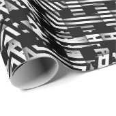 Papier Cadeau Papier d'enveloppement Black White Star (Coin rond)