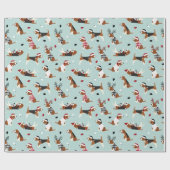 Papier Cadeau Papier d'enveloppement bleu Beagle de Noël (Plat)