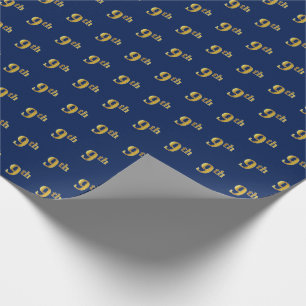 Papier Cadeau Papier d'enveloppement Blue, Faux Gold 9th (Neuviè