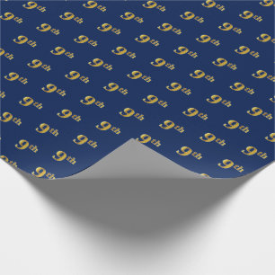 Papier Cadeau Papier d'enveloppement Blue, Faux Gold 9th (Neuviè