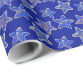 Papier Cadeau Papier d'enveloppement Blue Holiday Stars (Coin rond)