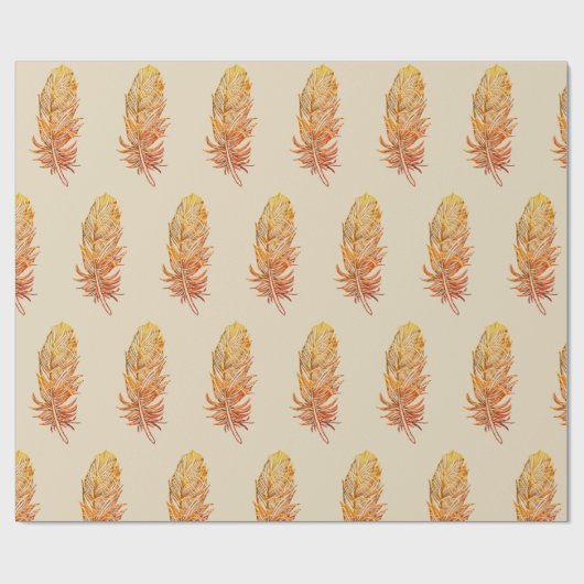 Papier Cadeau Papier d'enveloppement brillant en plumes dorées, (Plat)