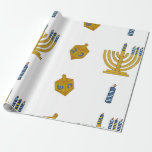 Papier Cadeau Papier d'enveloppement Chanukah<br><div class="desc">Papier d'emballage Chanoukah avec des dessins de Chanoukah dessinés à la main pour Chanoukah,  une menorah Chanoukah,  un dreidel,  et des bougies.</div>