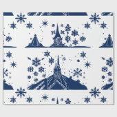 Papier Cadeau Papier d'enveloppement Château de Noël bleu sur bl (Plat)