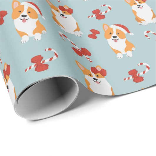 Papier Cadeau Papier d'enveloppement Corgi de Noël mignon (Coin rond)