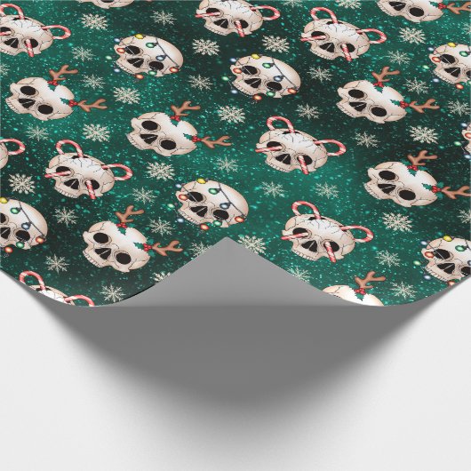 Papier Cadeau Papier d'enveloppement crâne de Noël de Goth Vert (Coin)