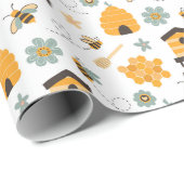 Papier Cadeau Papier d'enveloppement d'abeille bleu et or (Coin rond)