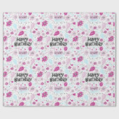 Papier Cadeau Papier d'enveloppement d'anniversaire à fleurs vio (Plat)