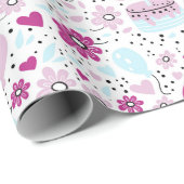 Papier Cadeau Papier d'enveloppement d'anniversaire à fleurs vio (Coin rond)