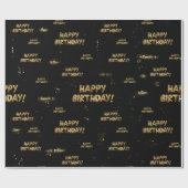 Papier Cadeau Papier d'enveloppement d'anniversaire Or Noir tend (Plat)