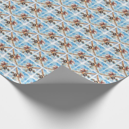 Papier Cadeau Papier d'enveloppement d'avion volant Père Noël Ch (Coin)