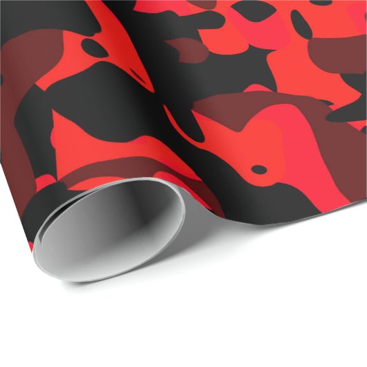 Papier Cadeau Papier d'enveloppement de camo noir rouge vibre (Coin rond)