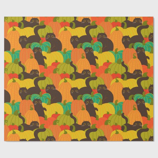 Papier Cadeau Papier d'enveloppement de chats citrouilles (Plat)