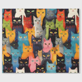 Papier Cadeau Papier d'enveloppement de chats coloré (Plat)